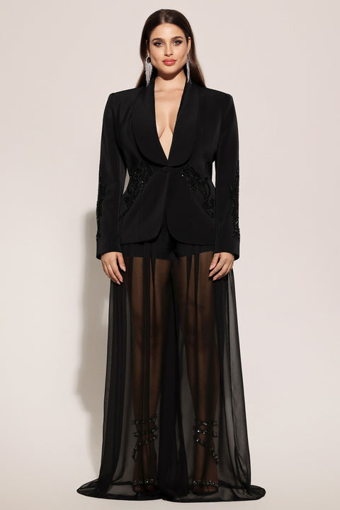 Demri Long Sleeves V-Neck Hollow Out Sequins Maxi Two Piece Set by Bella Barnett