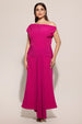 Paulina Oblique Shoulder Sleeveless Folds RosePink Midi Dress by Bella Barnett