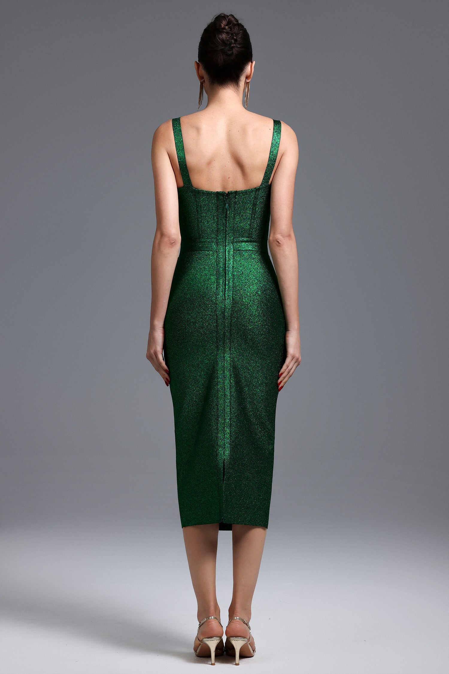 Ziriy Sleeveless V-Neck Bandage Green Maxi Dress D250101002