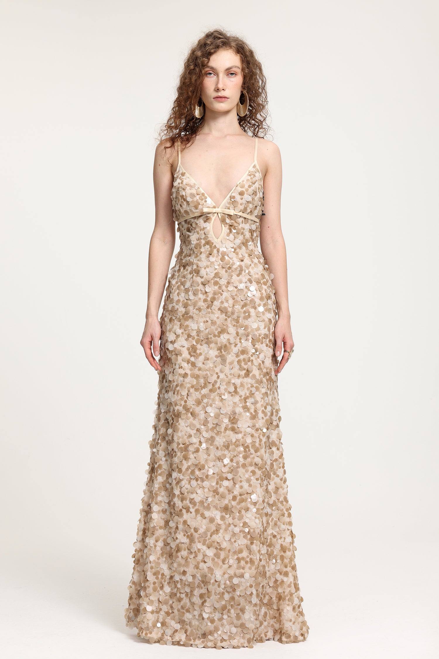 Deep V Sequin Spaghetti Strap Maxi Gown R2510HB007
