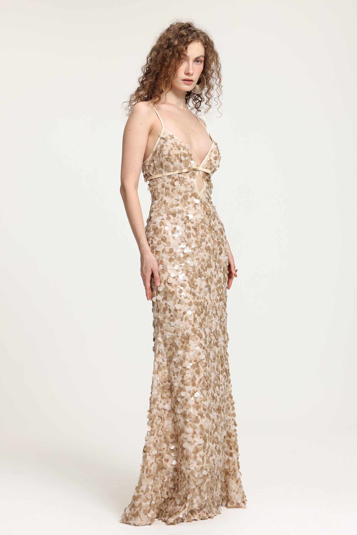 Deep V Sequin Spaghetti Strap Maxi Gown R2510HB007
