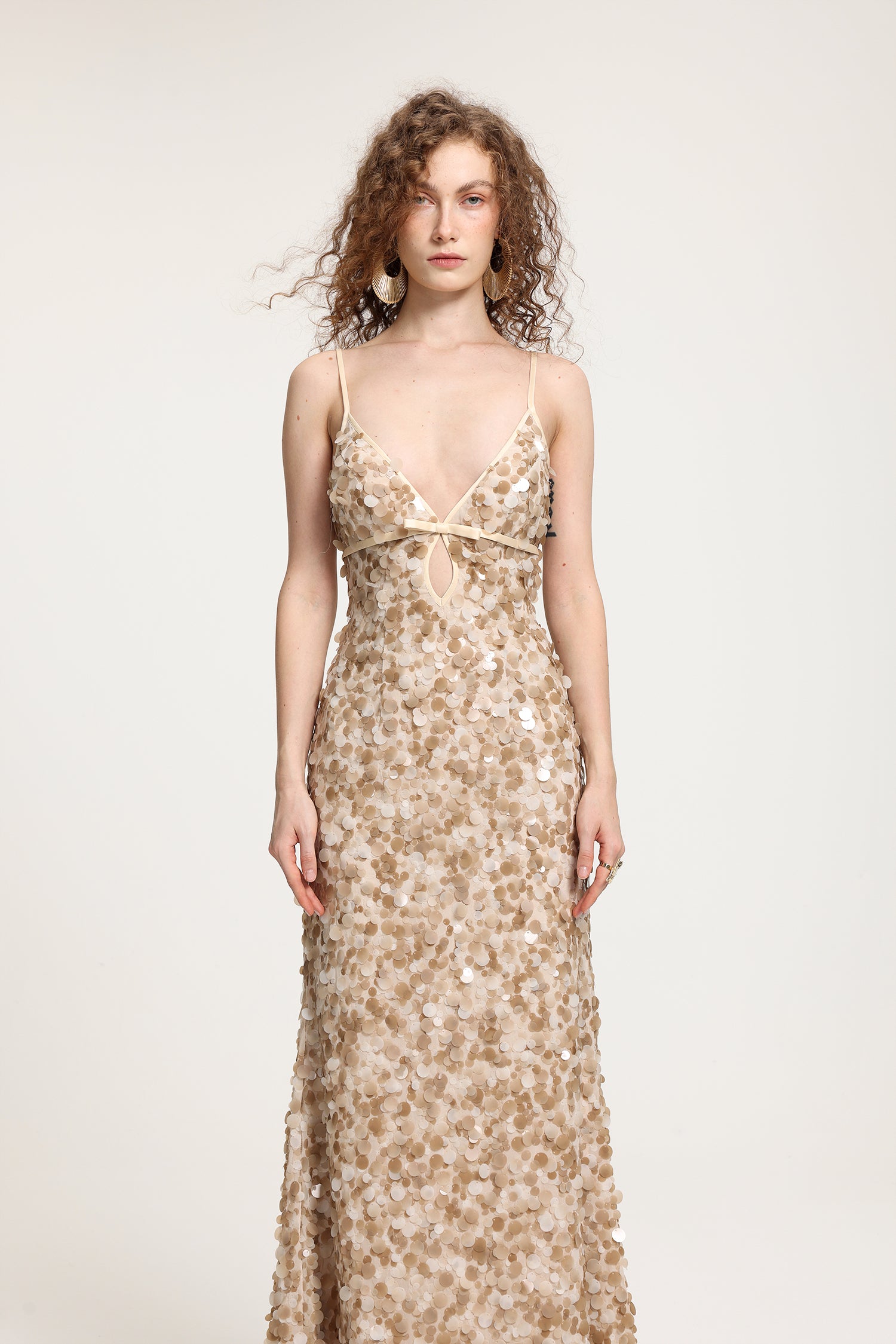 Deep V Sequin Spaghetti Strap Maxi Gown R2510HB007