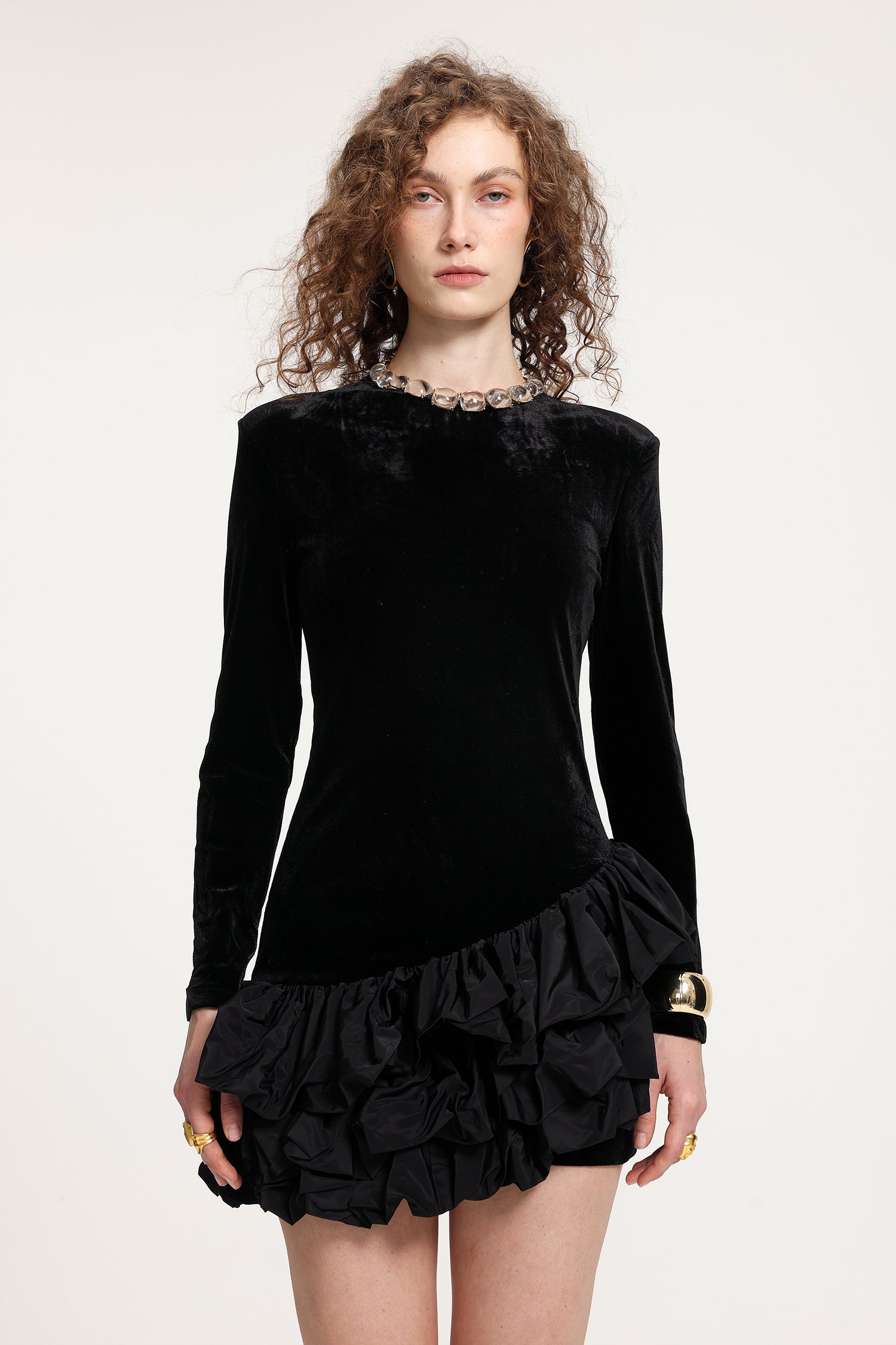 Velvet Asymmetric Ruffled Mini Dress R2510AL015