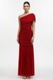 Naida Elegant Contour One Shoulder Ruched Crystal Maxi Dress by Bella Barnett