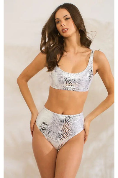 White - Silver Snake White Bikini by Maribela