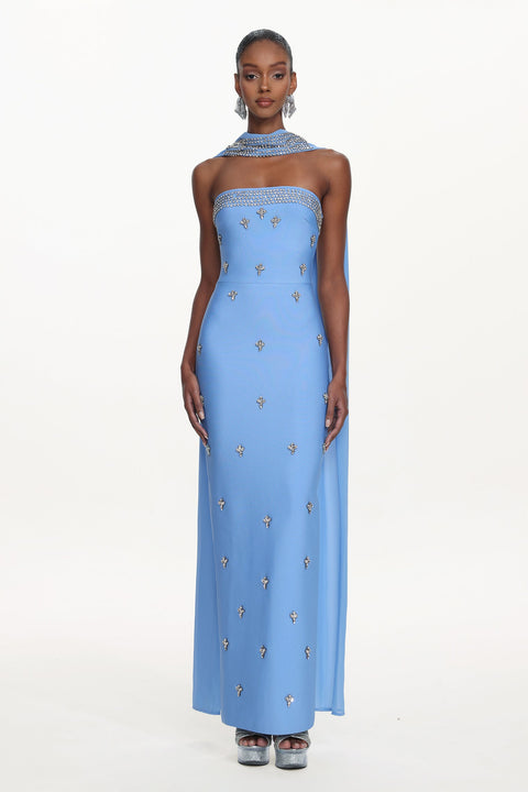 Marina Glamorous Contour Strapless Rhinestone Bandage Maxi Dress by Bella Barnett