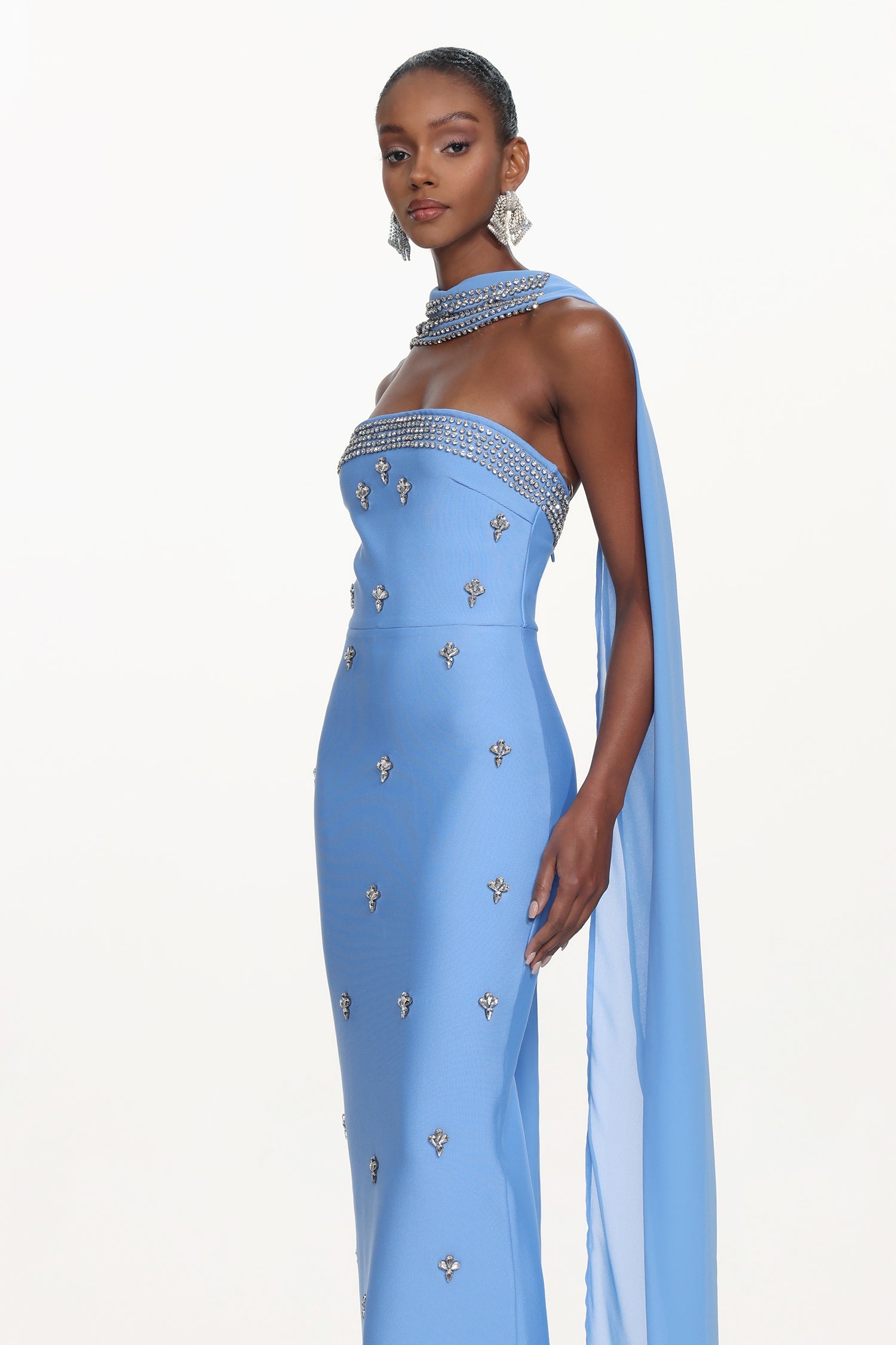 Marina Glamorous Contour Strapless Rhinestone Bandage Maxi Dress D260101230