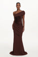 Naleza Chic Contour Off Shoulder Asymmetric Ruched Sequin Maxi Dress by Bella Barnett