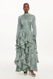 Grasa Elegant Flowy Long Sleeve Pleated Ruffle Maxi Dress by Bella Barnett