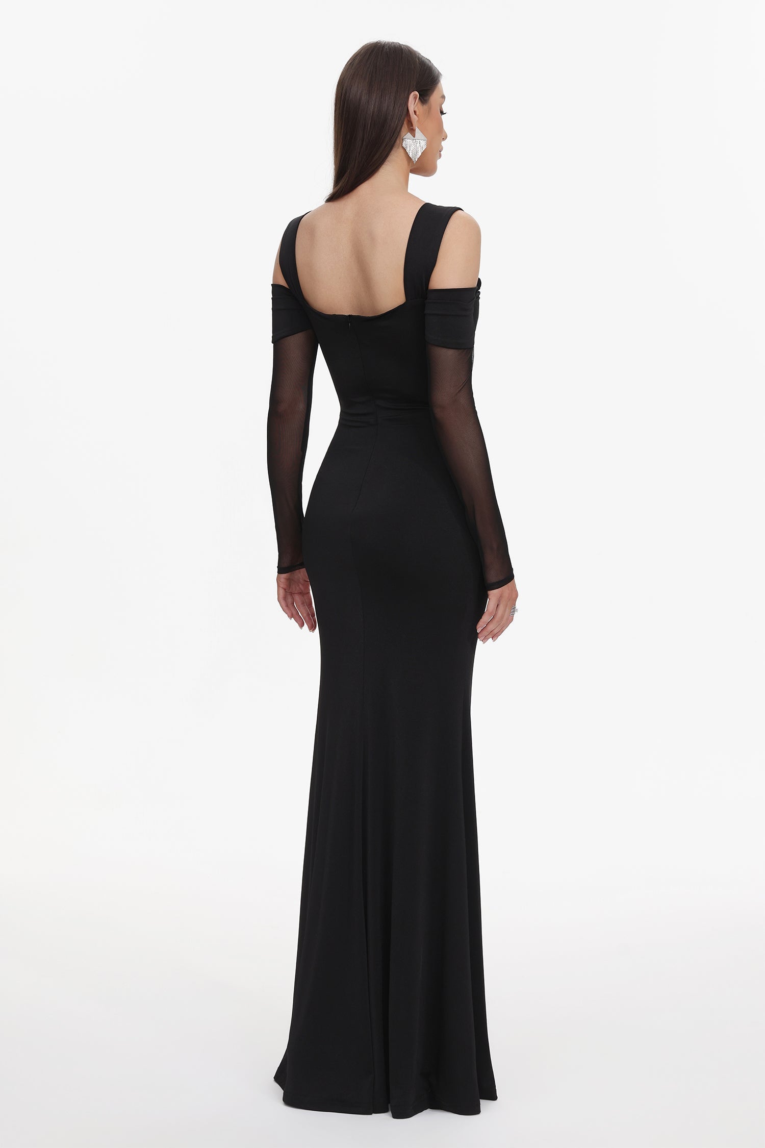 Lorin Elegant Contour Off Shoulder Long Sleeve High Slit Maxi Dress D251204314