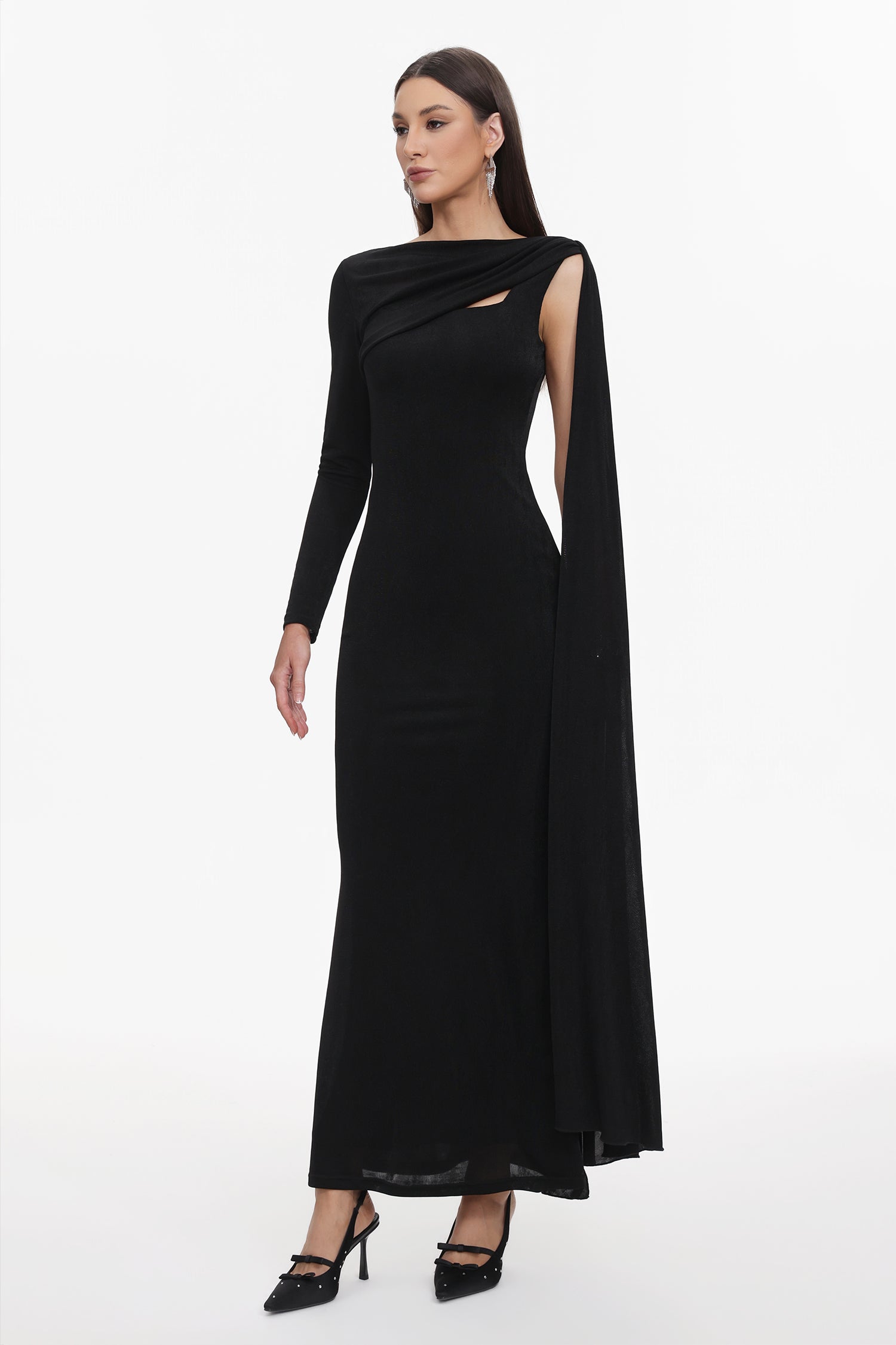 Louxia Elegant Contour One Sleeve Asymmetric Cape Maxi Dress D251204318