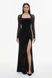 Rae Elegant  Contour Long Sleeve High Slit Velvet Maxi Dress by Bella Barnett