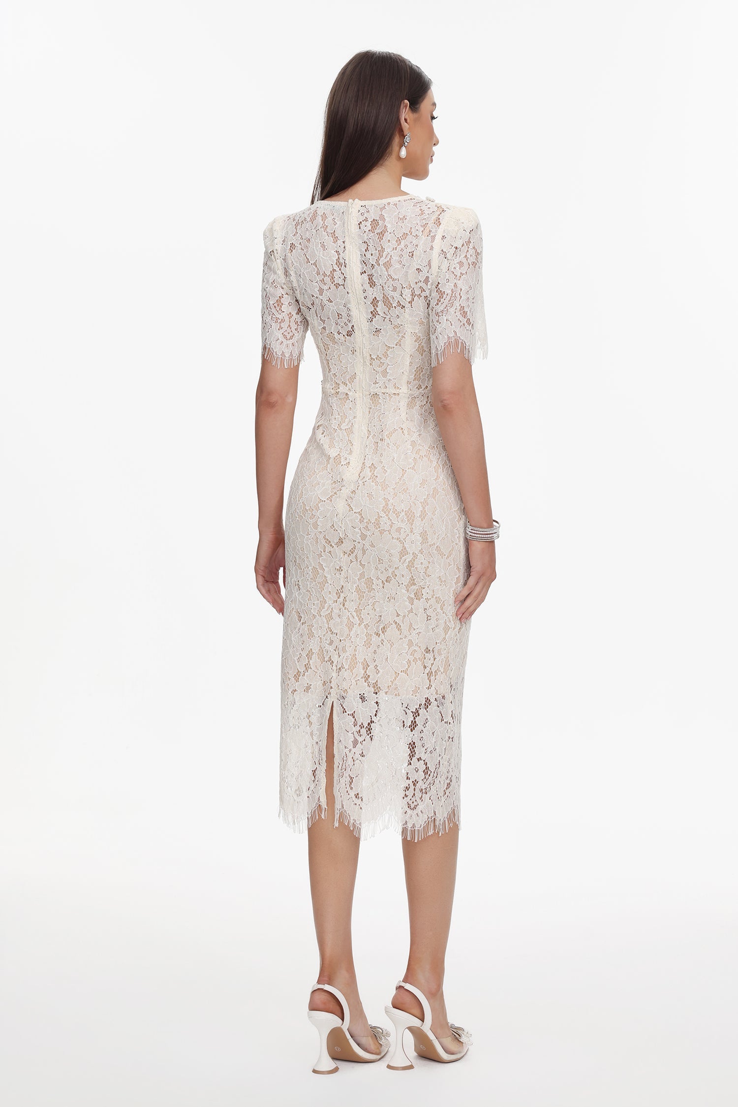Maisie V-Neck Short Sleeves Bowknot Lace Midi Dress C250400277