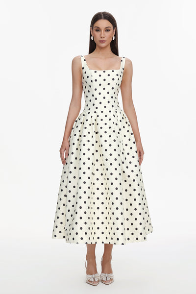 Beige - Zada Sleeveless Wave Point Maxi Dress by Bella Barnett