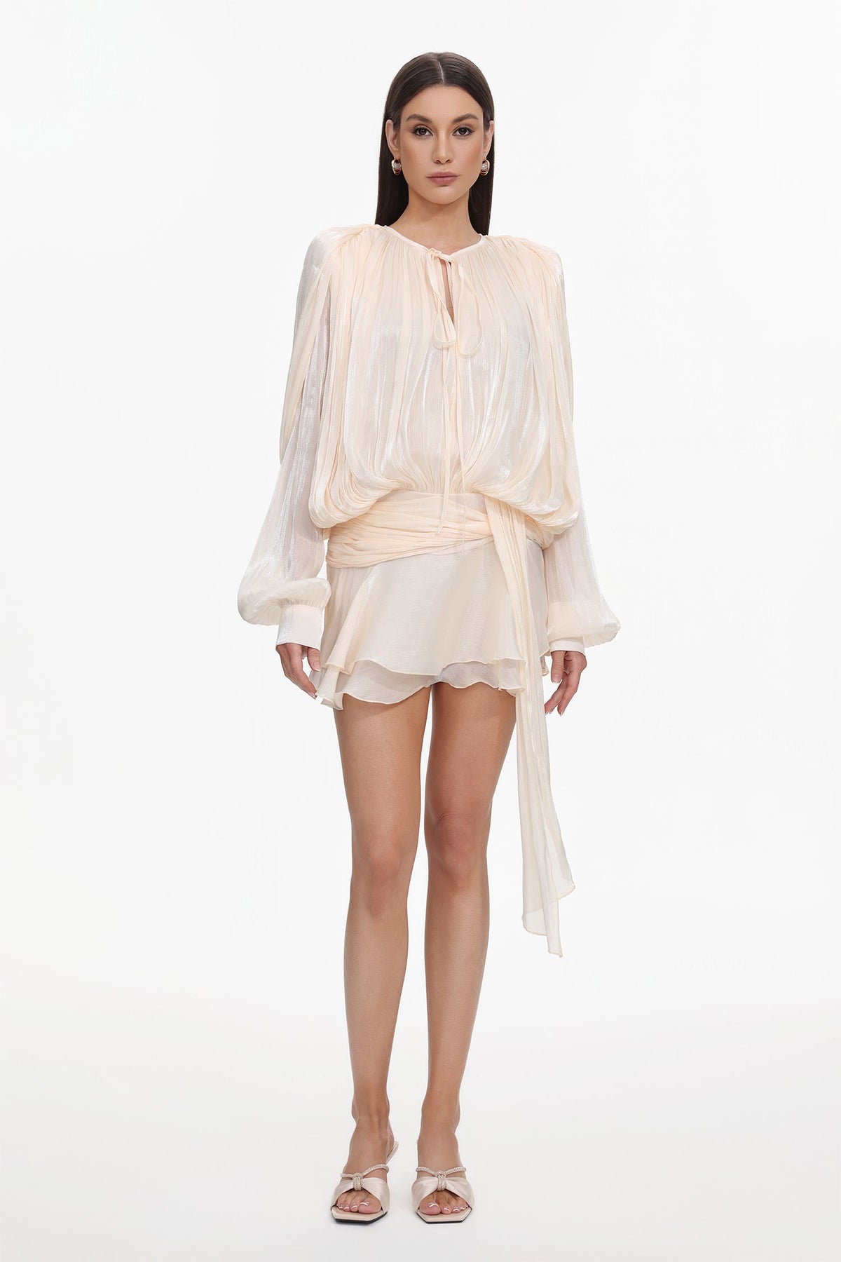 Dekia Long Sleeve Hollow Out Flounce Mini Dress D241201554