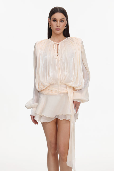 Dekia Long Sleeve Hollow Out Flounce Mini Dress by Bella Barnett