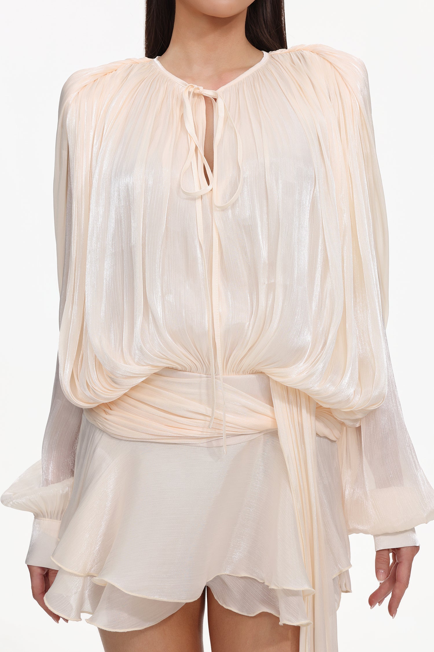Dekia Long Sleeve Hollow Out Flounce Mini Dress D241201554