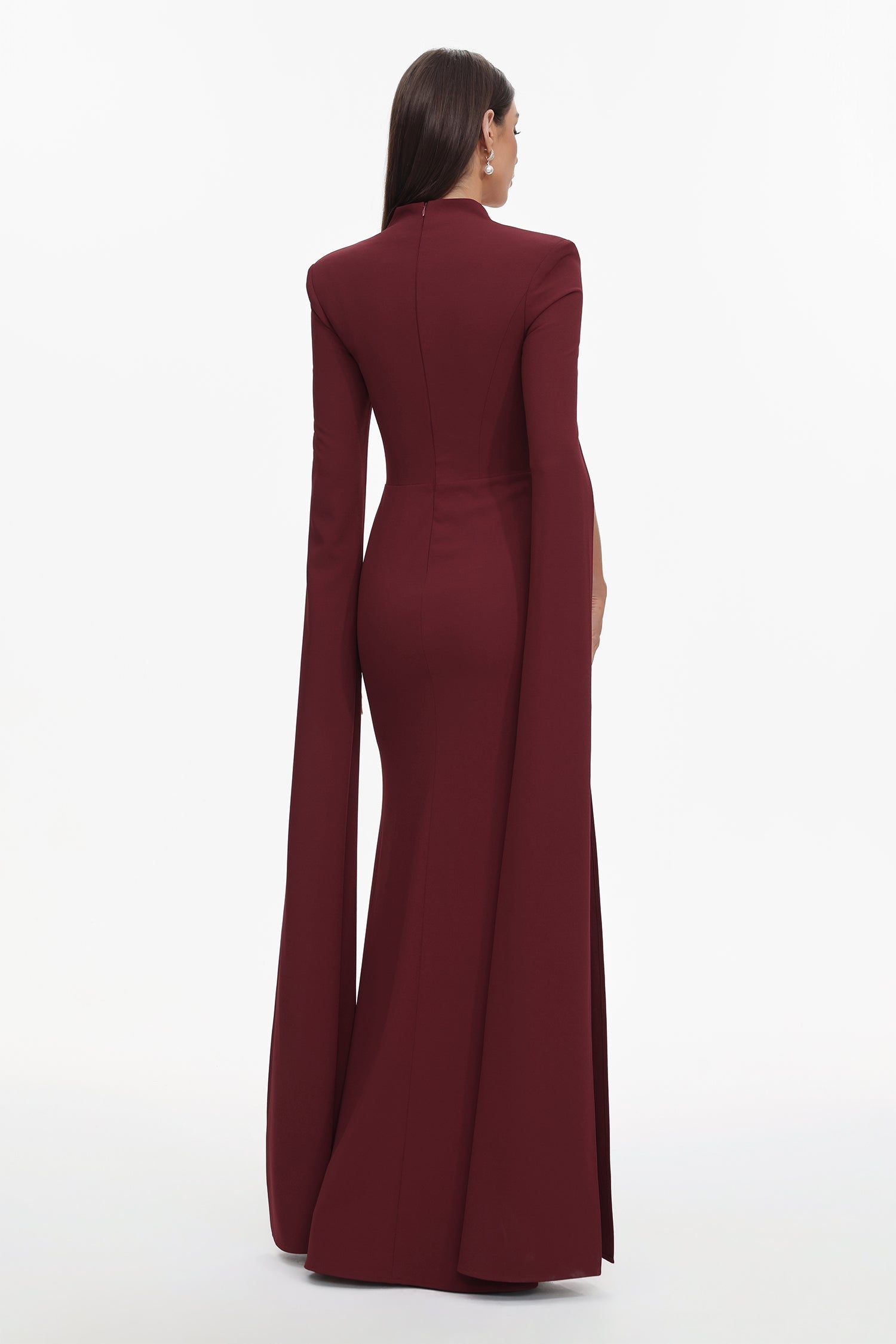 Werko Elegant Tailored Square Neck Cape Sleeve Woven Maxi Dress D251204303