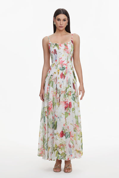 Floral Green - Zoey Sleeveless Printing Maxi Dress by Bella Barnett