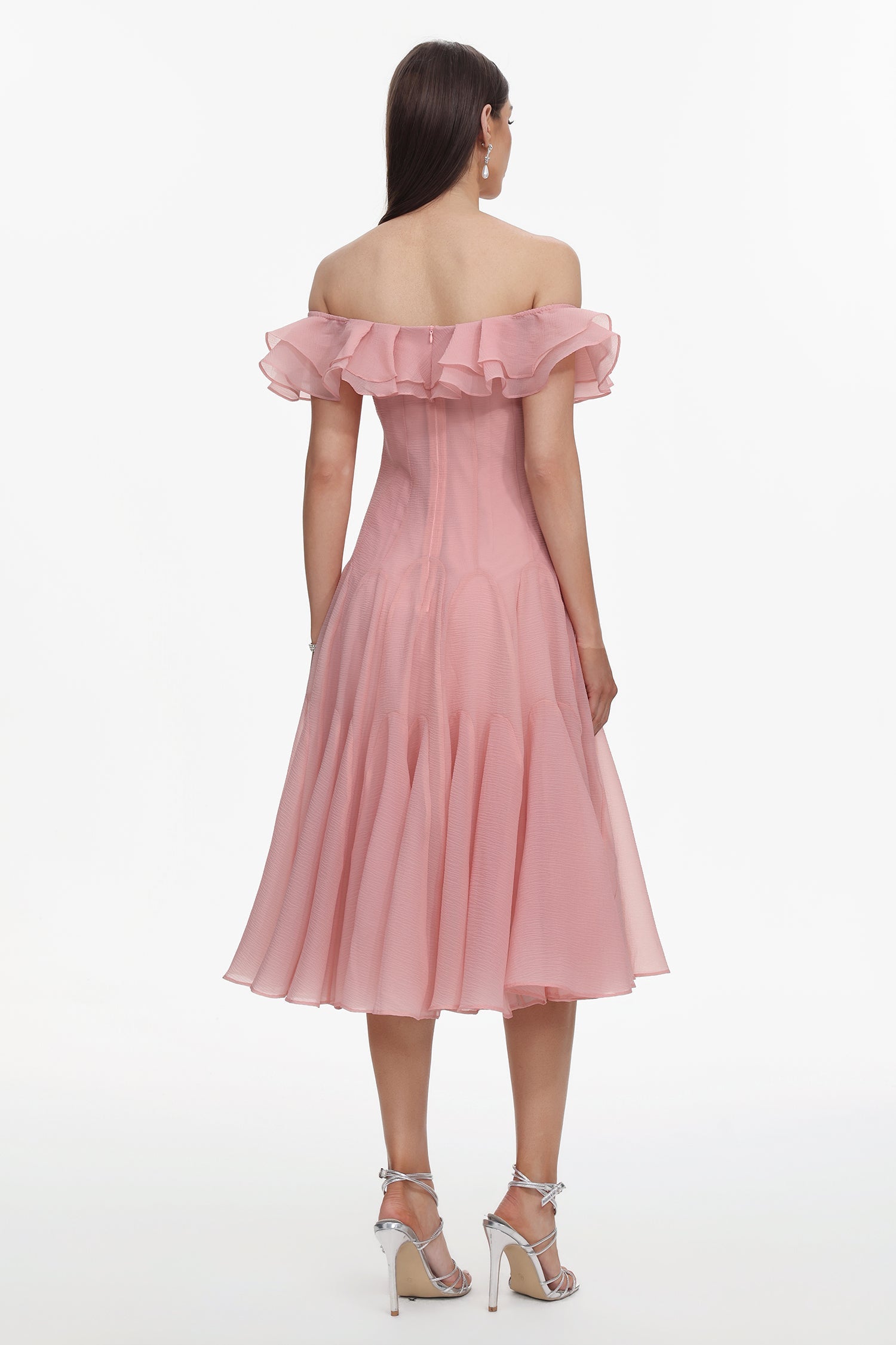 Wika Romantic Flowy Off Shoulder Ruffle Midi Dress D260101209