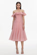 Wika Romantic Flowy Off Shoulder Ruffle Midi Dress by Bella Barnett