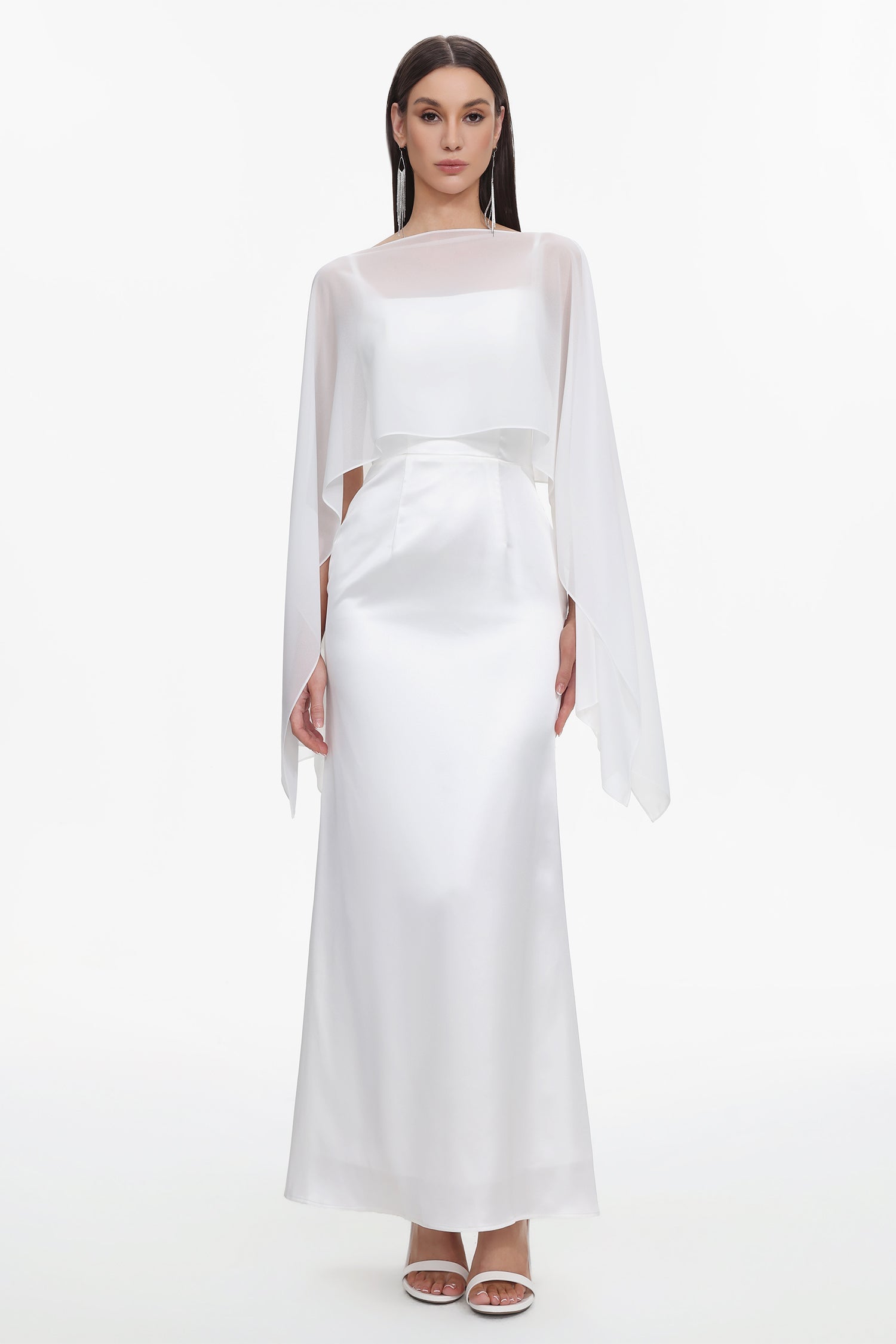 Sinai Elegant Flowy Sleeveless Chiffon Cape Maxi Dress D260101215