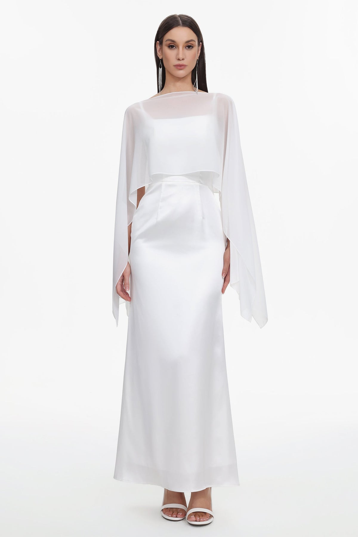 Sinai Elegant Flowy Sleeveless Chiffon Cape Maxi Dress D260101215