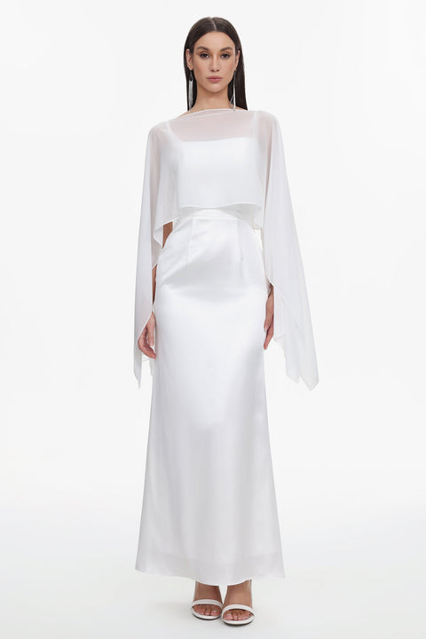 Sinai Elegant Flowy Sleeveless Chiffon Cape Maxi Dress by Bella Barnett