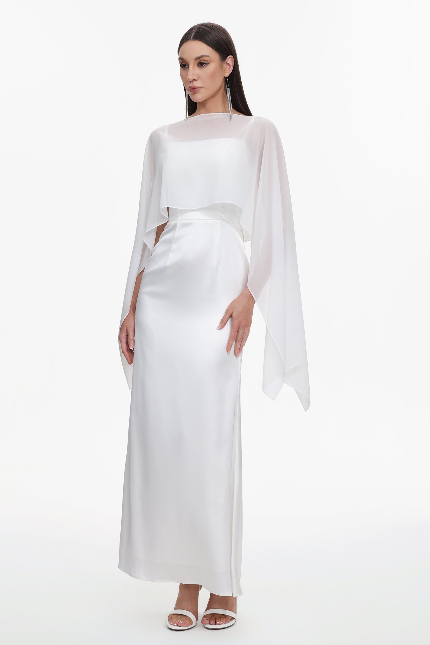 Sinai Elegant Flowy Sleeveless Chiffon Cape Maxi Dress D260101215
