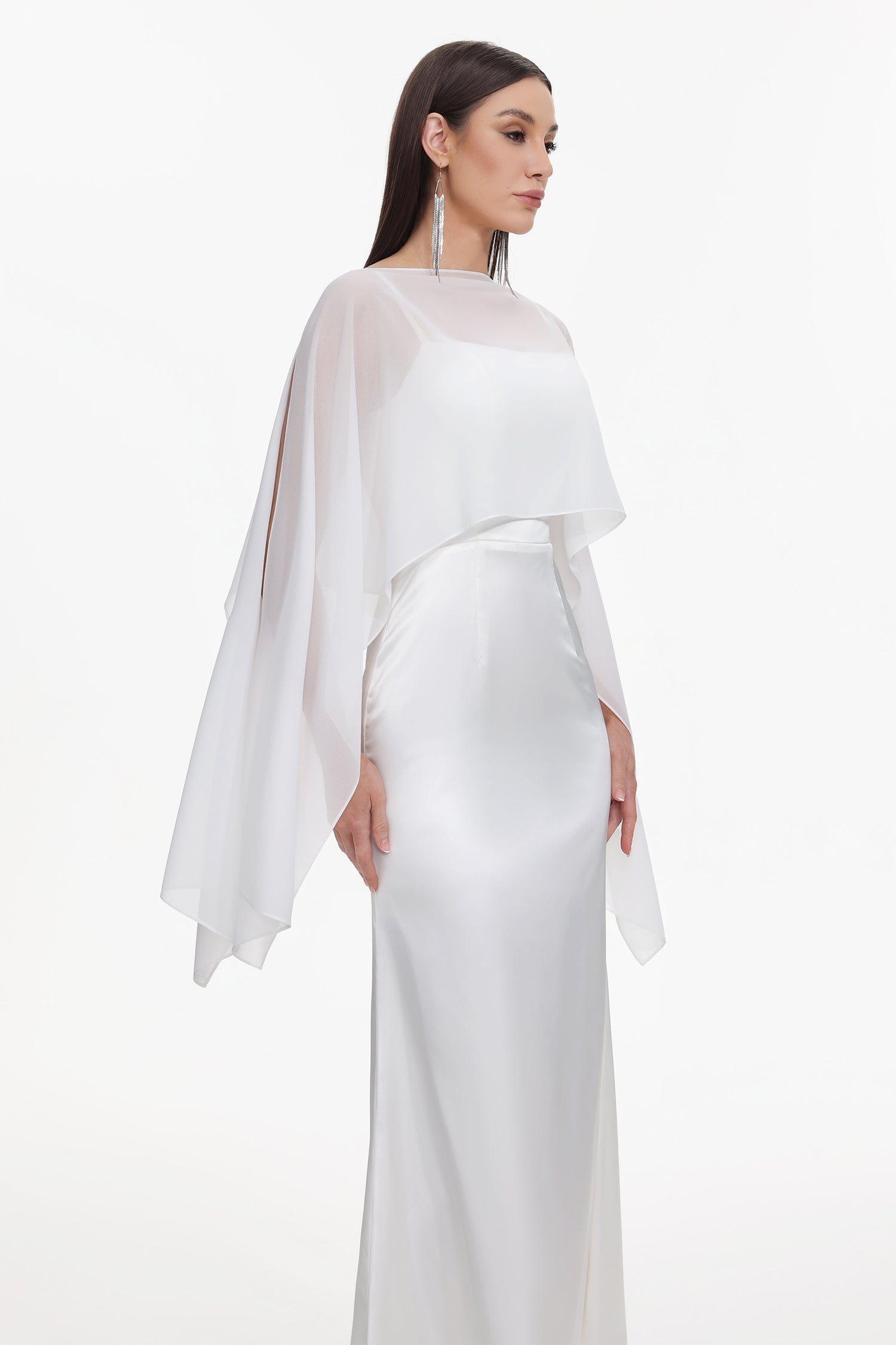 Sinai Elegant Flowy Sleeveless Chiffon Cape Maxi Dress D260101215