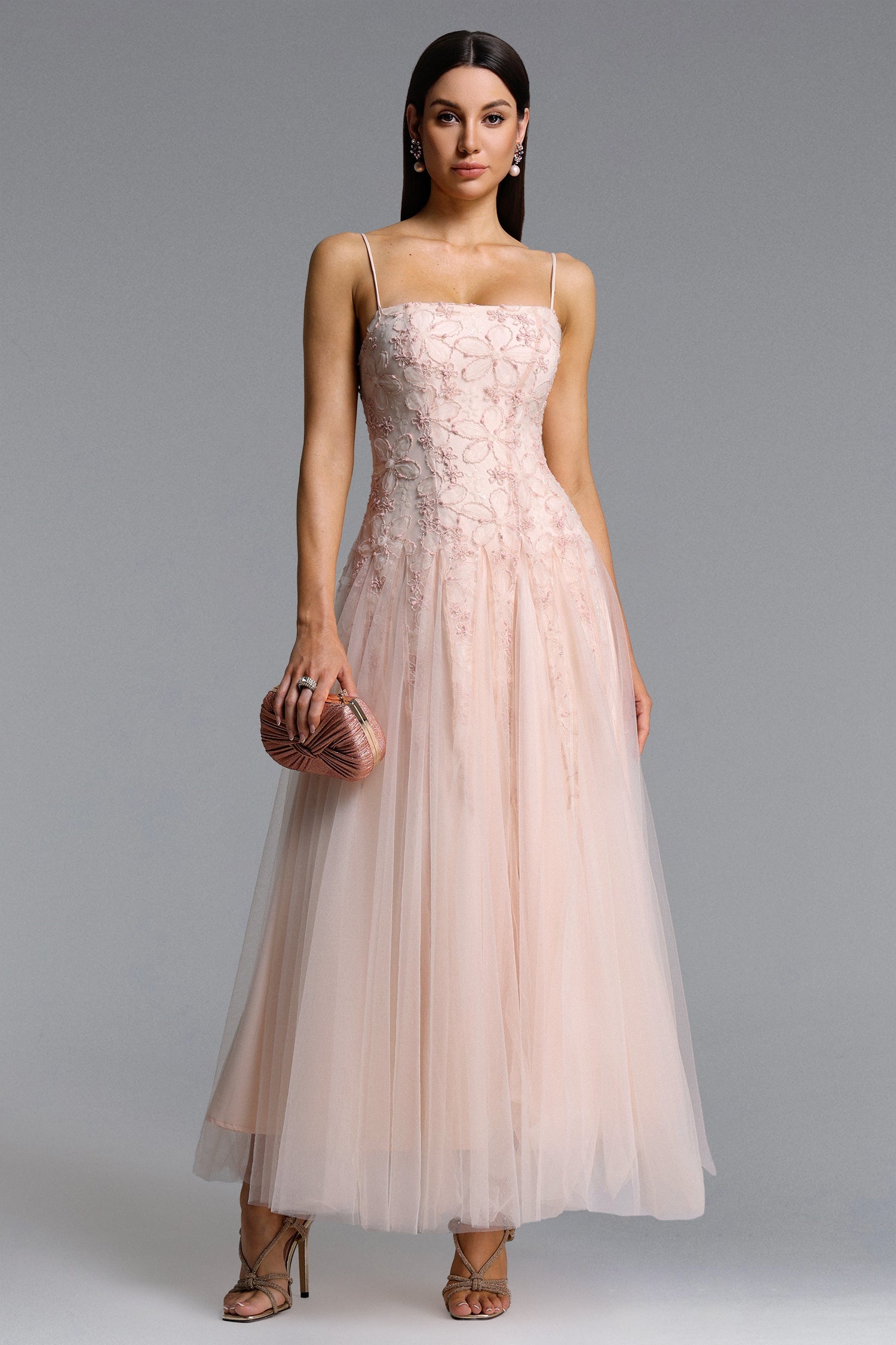 Kamo Romantic Flowy Sleeveless Floral Tulle Maxi Dress D251201507