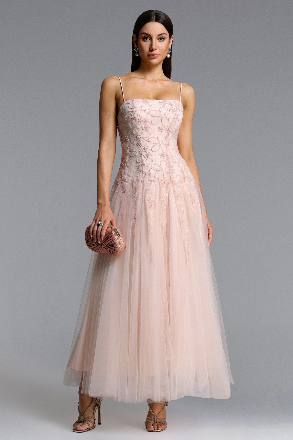 Kamo Romantic Flowy Sleeveless Floral Tulle Maxi Dress D251201507