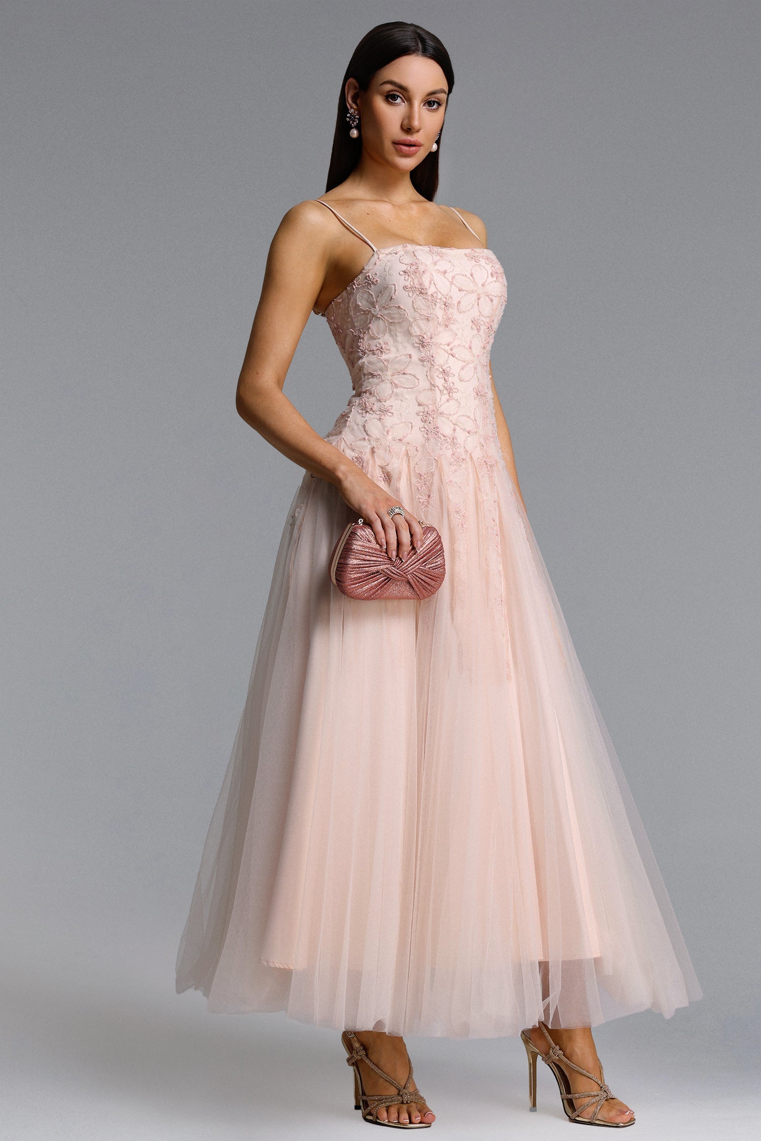 Kamo Romantic Flowy Sleeveless Floral Tulle Maxi Dress D251201507