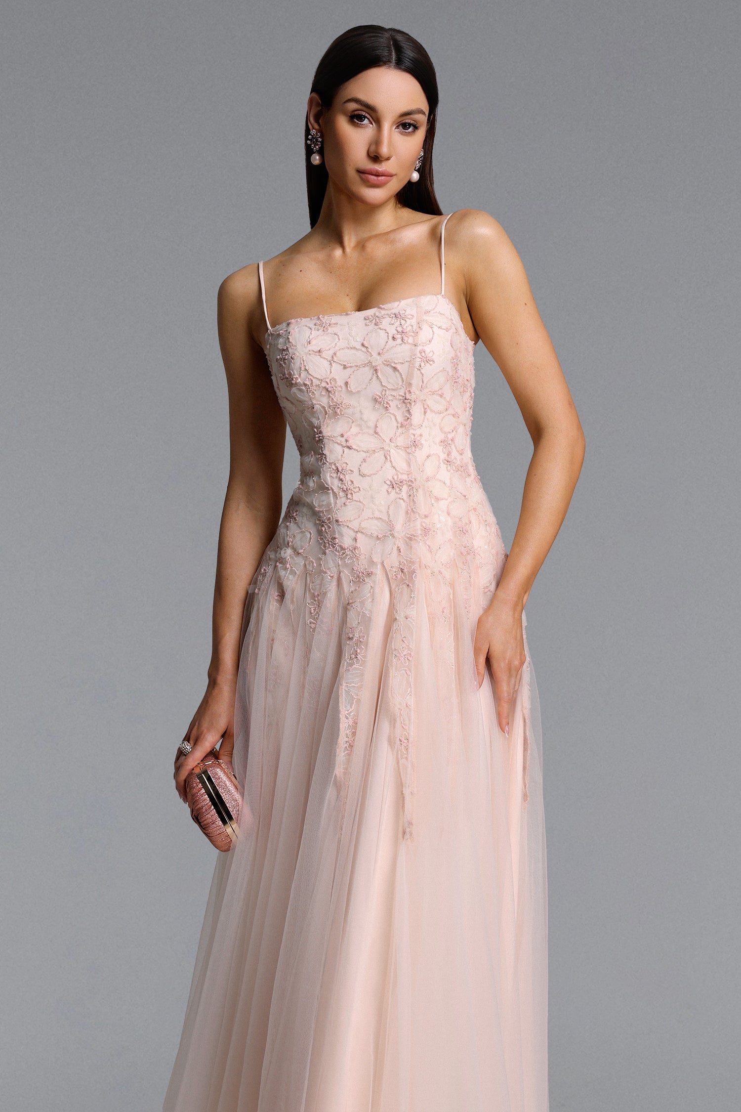 Kamo Romantic Flowy Sleeveless Floral Tulle Maxi Dress D251201507