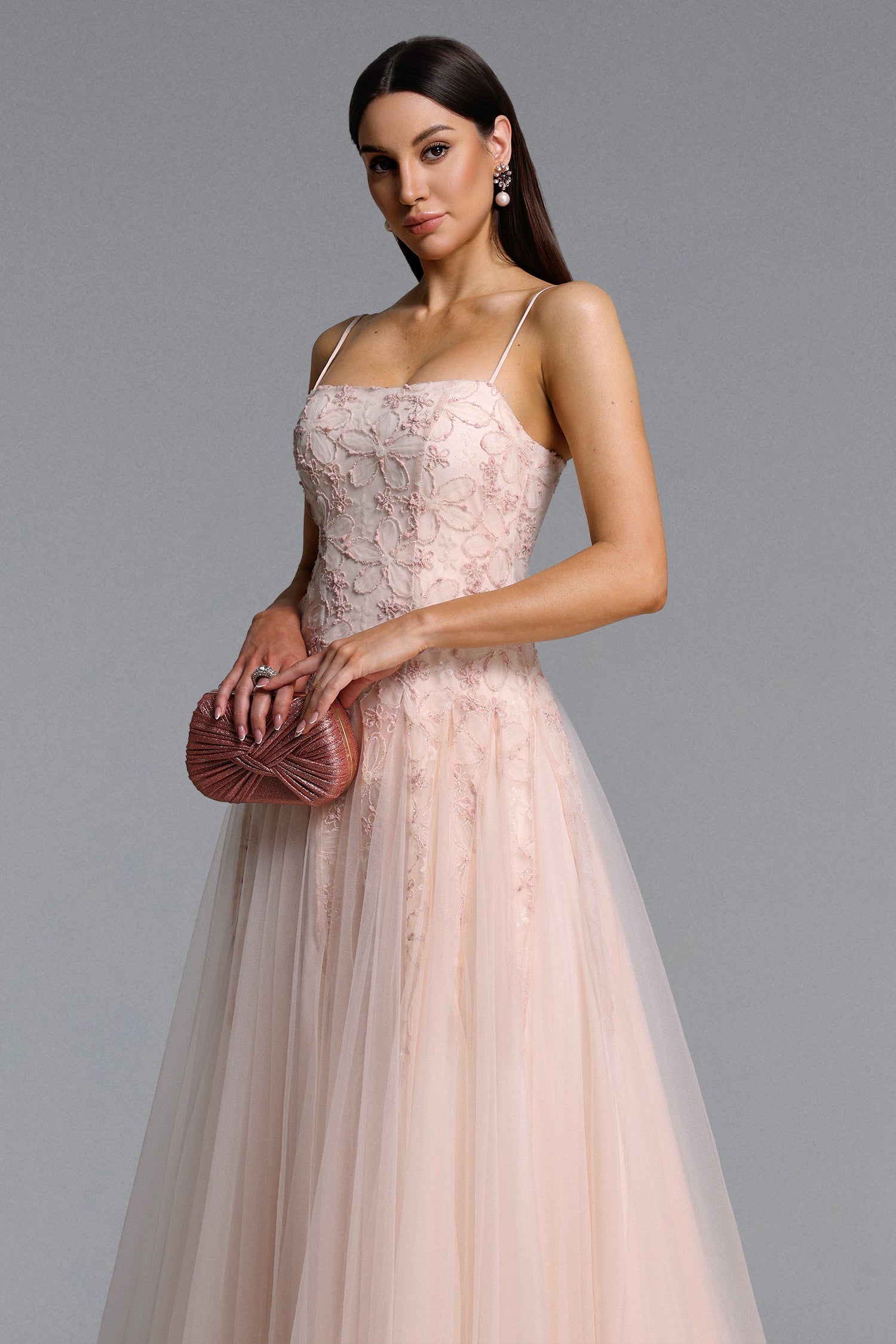 Kamo Romantic Flowy Sleeveless Floral Tulle Maxi Dress D251201507