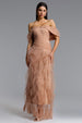Revie Elegant Flowy Off Shoulder Ruffle Tulle Maxi Dress by Bella Barnett