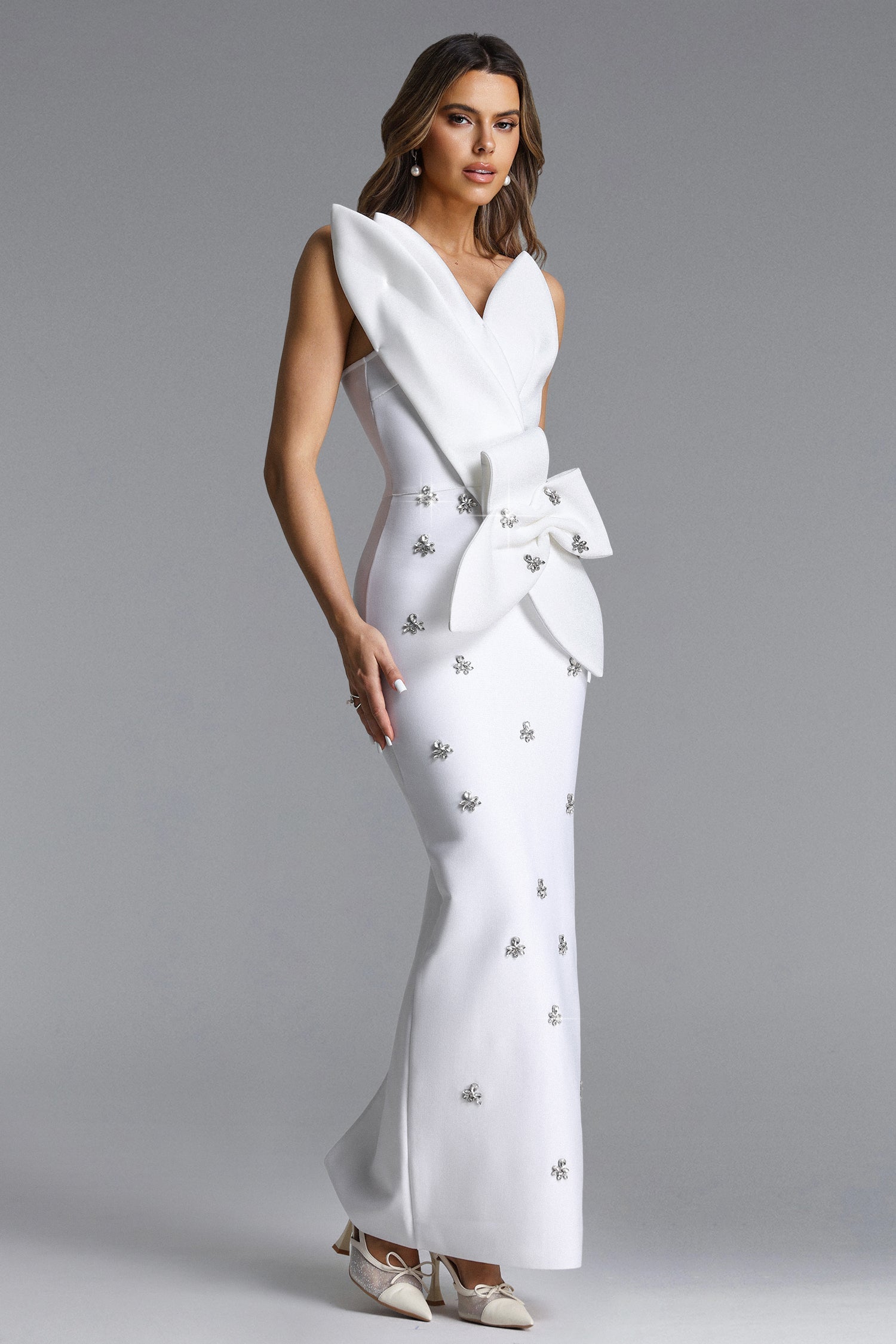 Ohney Chic Contour Strapless Asymmetric Rhinestone Maxi Dress D260301417
