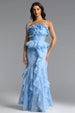 Deirdre Romantic Flowy Strapless Asymmetric Ruffle Floral Maxi Dress by Bella Barnett