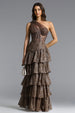 Hedar Romantic Tailored One Shoulder Cut Out Ruffle Embellished Sequin Maxi Dress by Bella Barnett