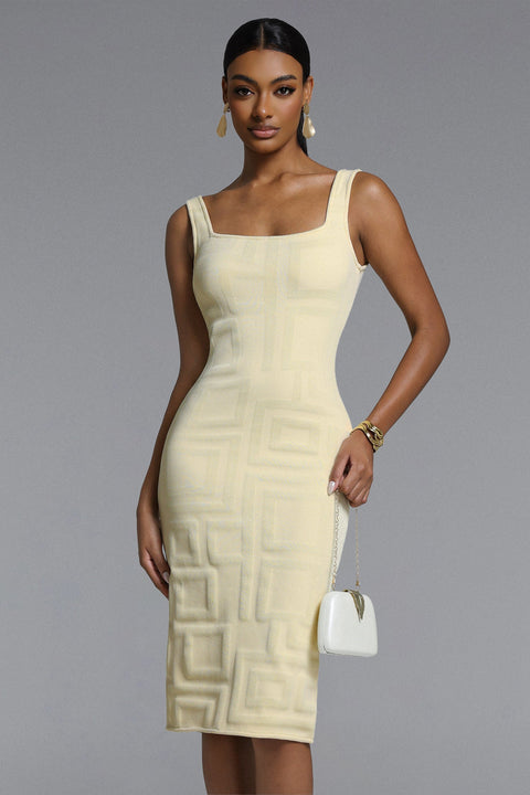 Vilina Elegant Contour Square Pattern Bandage Midi Dress by Bella Barnett