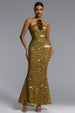 Liza Elegant Contour Halter Floral Sequin Maxi Dress by Bella Barnett
