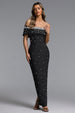 Isme Elegant Contour Off Shoulder Pearl Rhinestone Black Bandage Maxi Dress by Bella Barnett