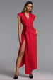 Elin Chic Contour V Neck Twisted High Slit Knit Maxi Dress by Bella Barnett