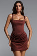Gloria Chic Contour Square Neck Pleated Satin Mini Dress by Bella Barnett
