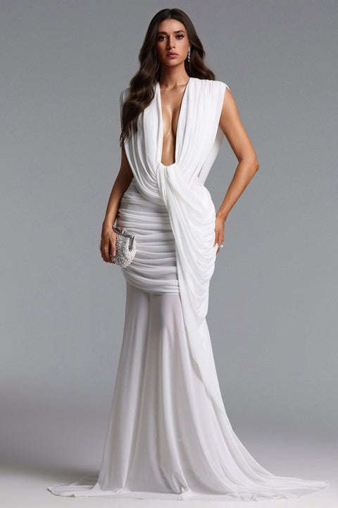 Glenda Chic Contour Ruched Drape Knit Maxi Dress by Bella Barnett