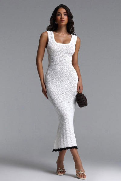 White - Etta Elegant Contour Sleeveless Knit White Maxi Dress by Bella Barnett