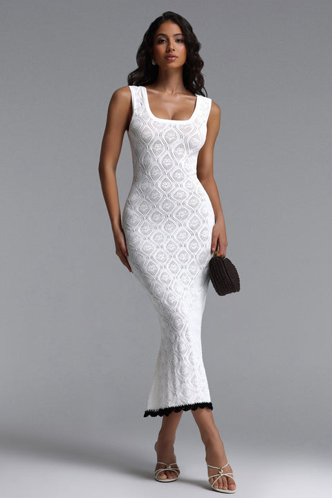Etta Elegant Contour Sleeveless Knit White Maxi Dress by Bella Barnett