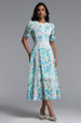 Pillose Resort Cinched Round Neck Short Sleeve Floral Print Lace Green Maxi Dress by Bella Barnett