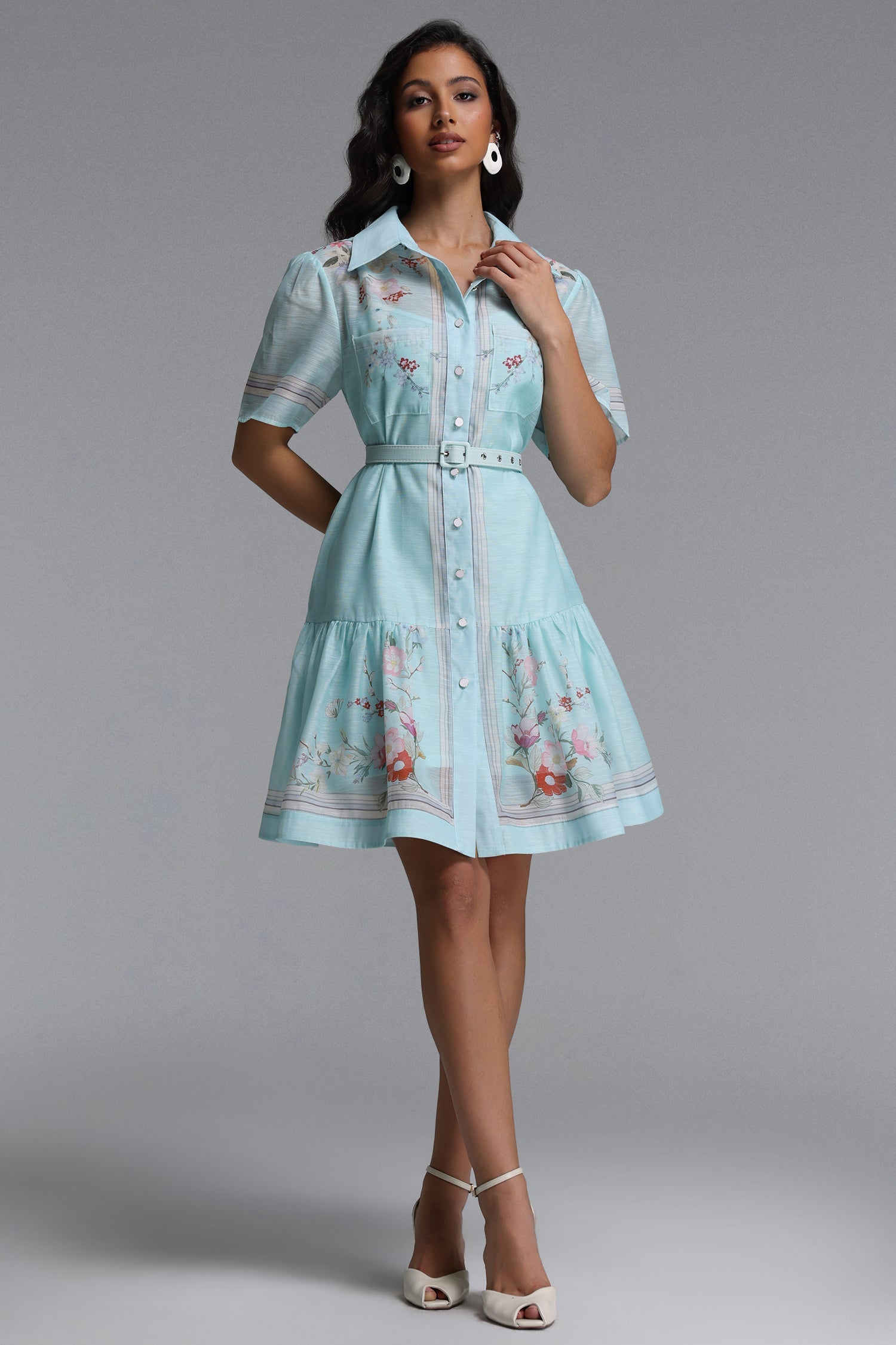 Nikuna Resort Flowy Short Sleeve Floral Print Woven Mini Dress C260400082