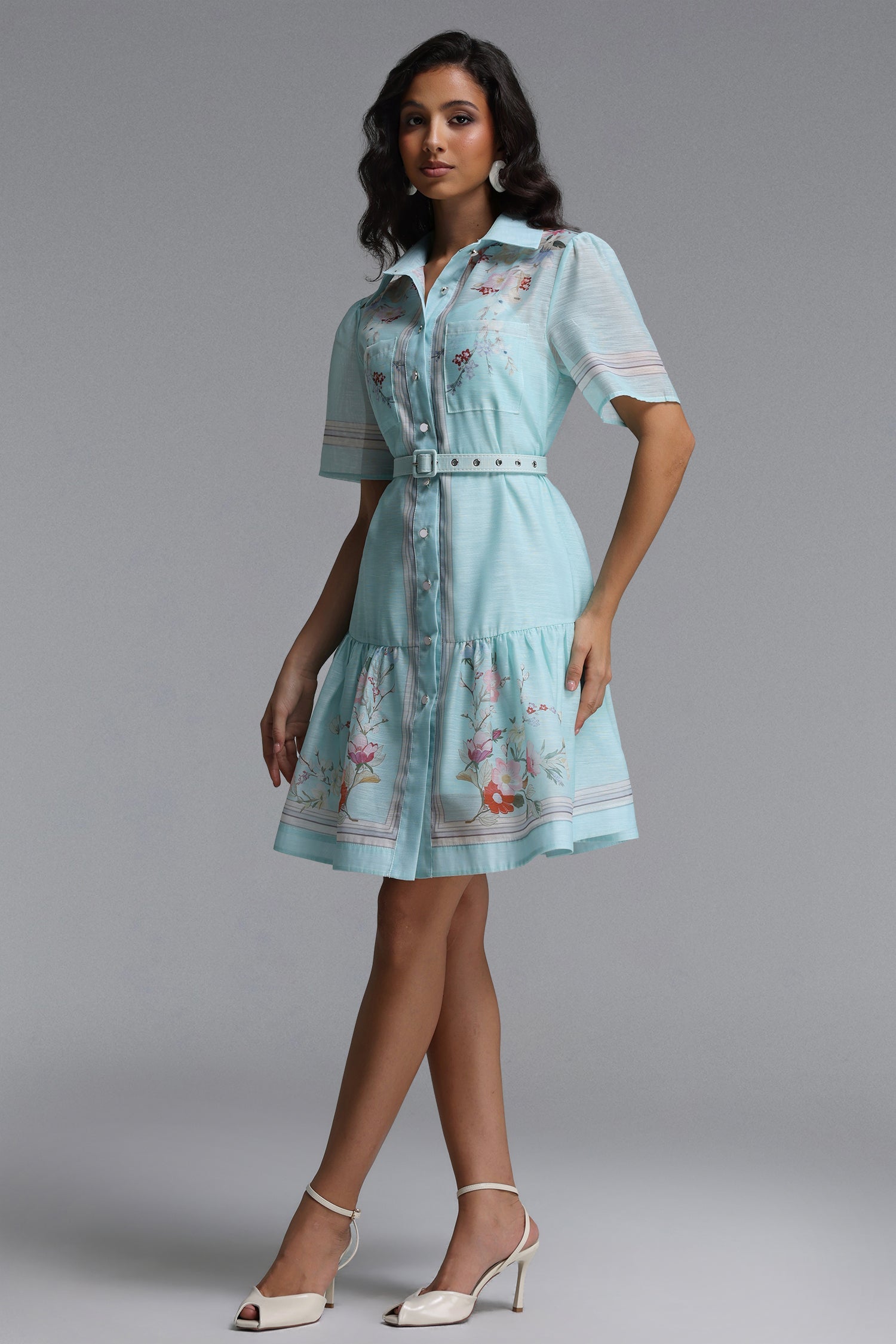 Nikuna Resort Flowy Short Sleeve Floral Print Woven Mini Dress C260400082